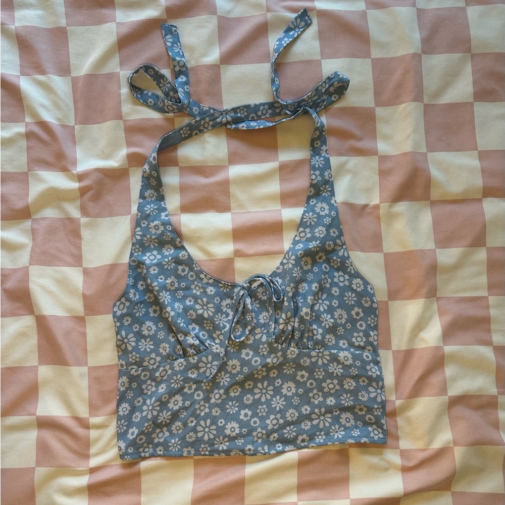 Hollister Blue Floral Halter Tank Top